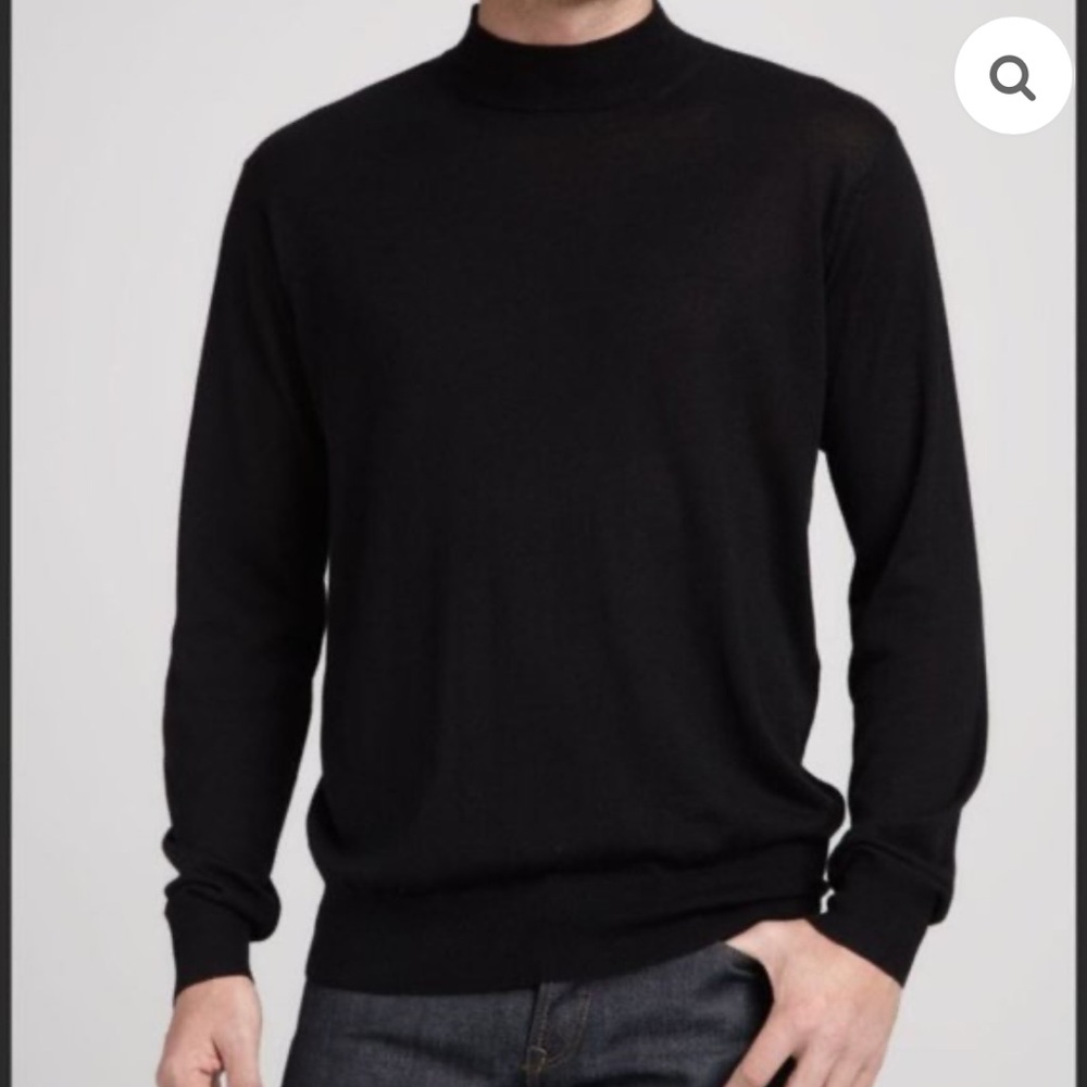 Neiman Marcus Classic Black Mock Neck Wool Blend Sweater